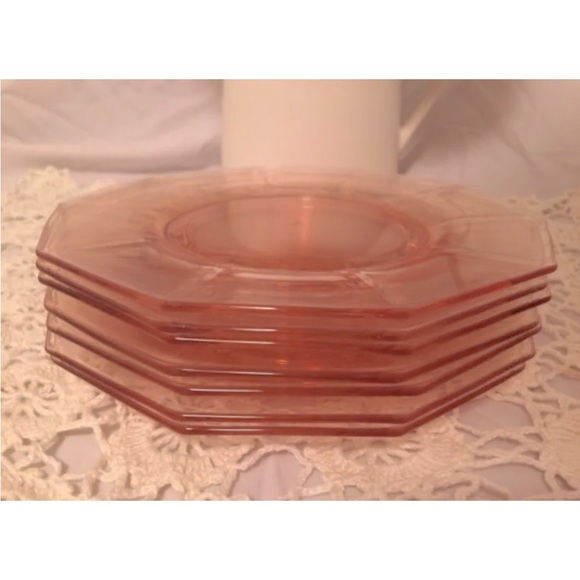 Vintage Set of 7 ELEGANT CAMBRIDGE Pink Glass Salad Dessert Plates - Picture 2 of 5